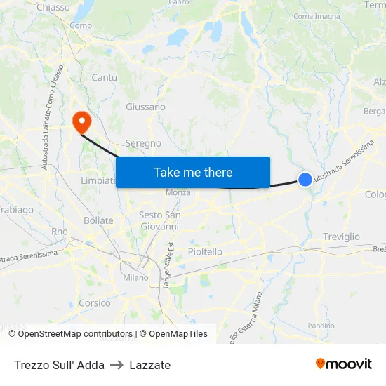Trezzo Sull' Adda to Lazzate map