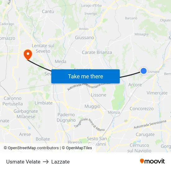 Usmate Velate to Lazzate map