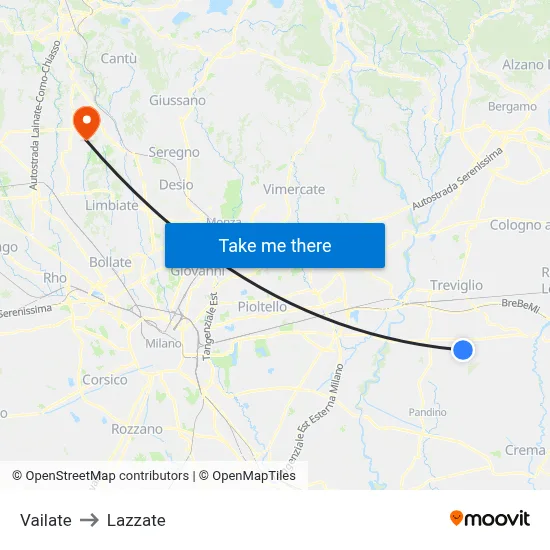 Vailate to Lazzate map
