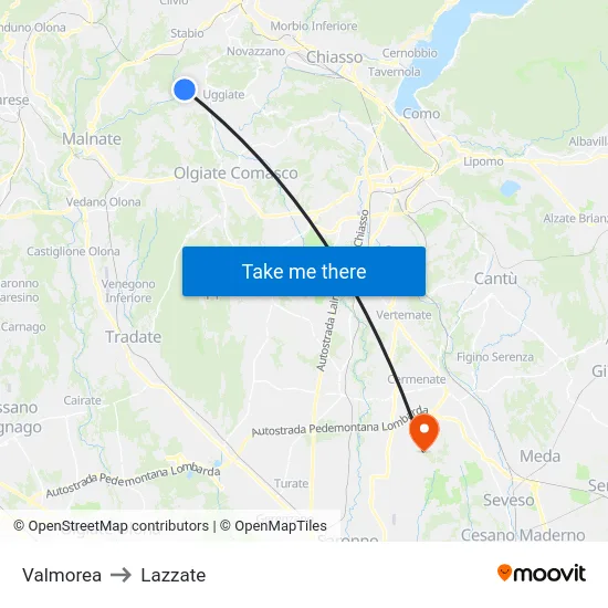 Valmorea to Lazzate map