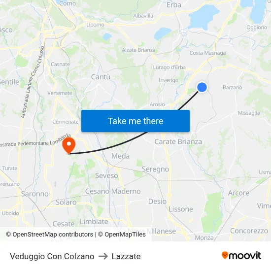 Veduggio con Colzano to Lazzate map