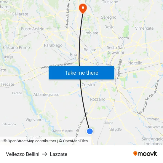 Vellezzo Bellini to Lazzate map
