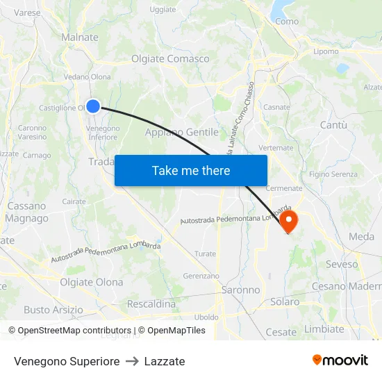 Venegono Superiore to Lazzate map