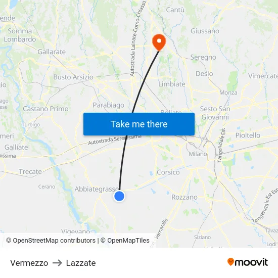 Vermezzo to Lazzate map