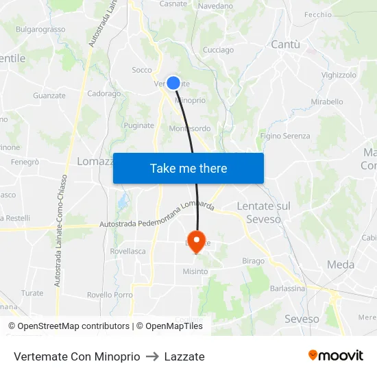 Vertemate Con Minoprio to Lazzate map