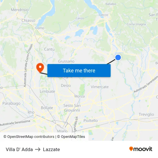 Villa D' Adda to Lazzate map