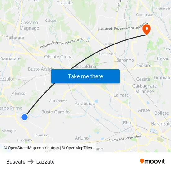 Buscate to Lazzate map