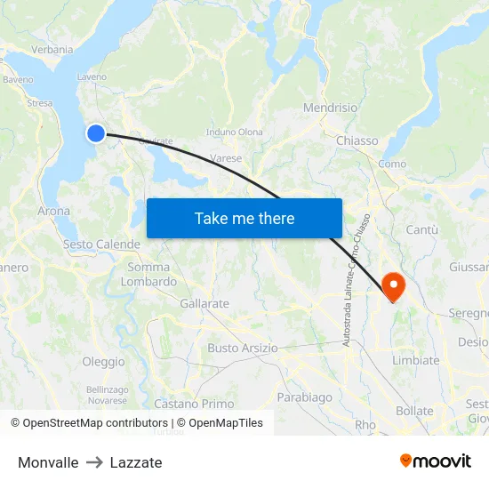 Monvalle to Lazzate map