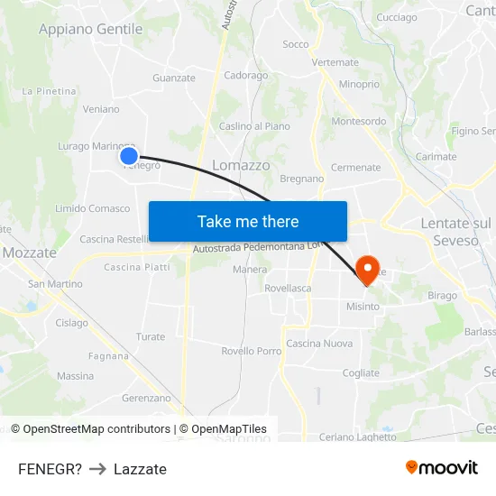 Fenegro to Lazzate map