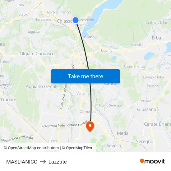 Maslianico to Lazzate map