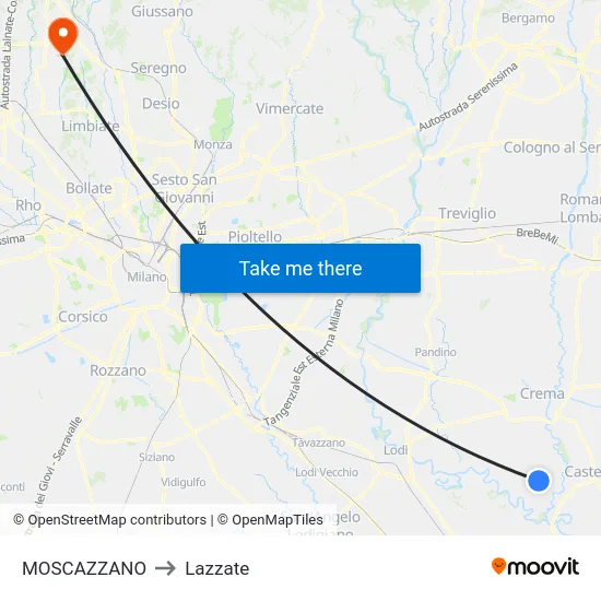 Moscazzano to Lazzate map