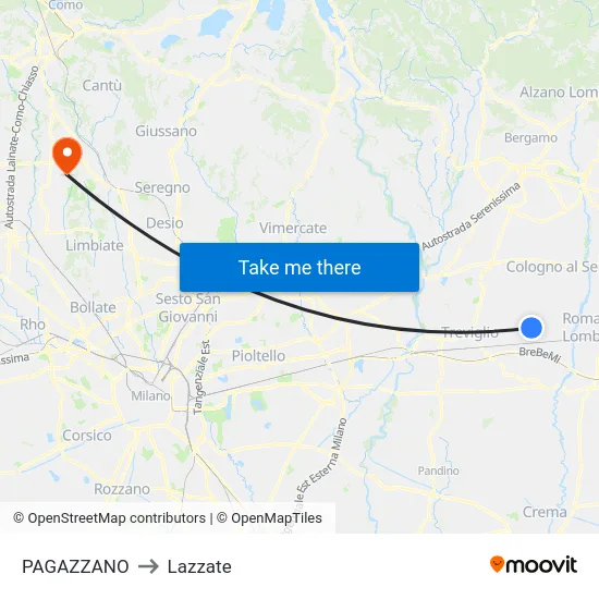 Pagazzano to Lazzate map