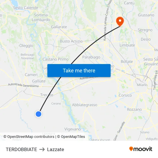 Terdobbiate to Lazzate map