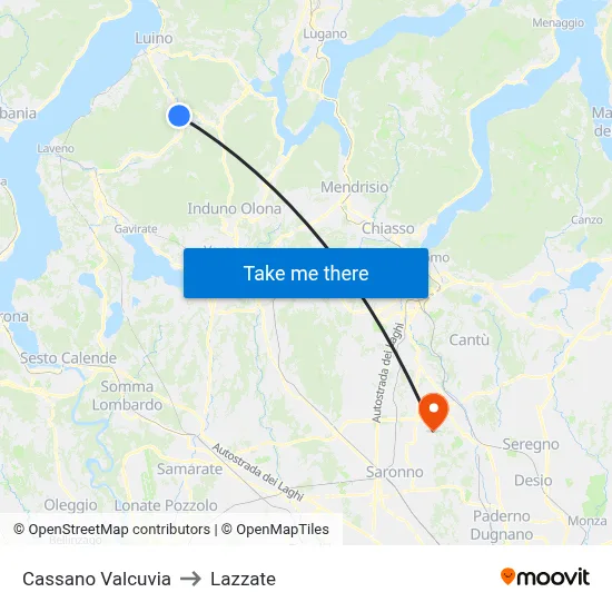 Cassano Valcuvia to Lazzate map