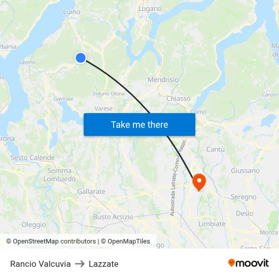 Rancio Valcuvia to Lazzate map