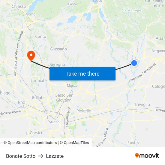 Bonate Sotto to Lazzate map