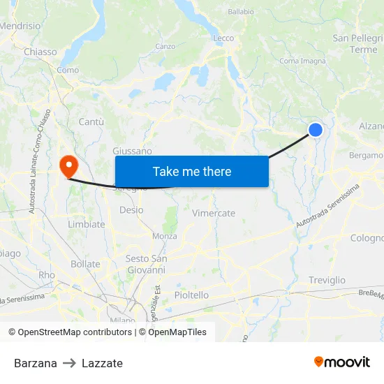 Barzana to Lazzate map