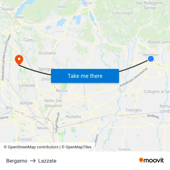 Bergamo to Lazzate map