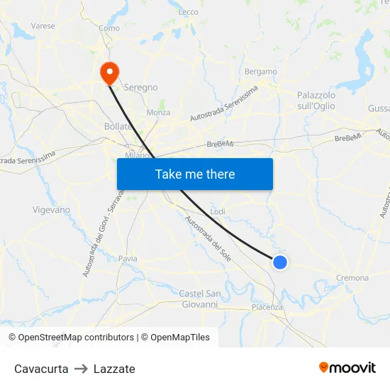 Cavacurta to Lazzate map