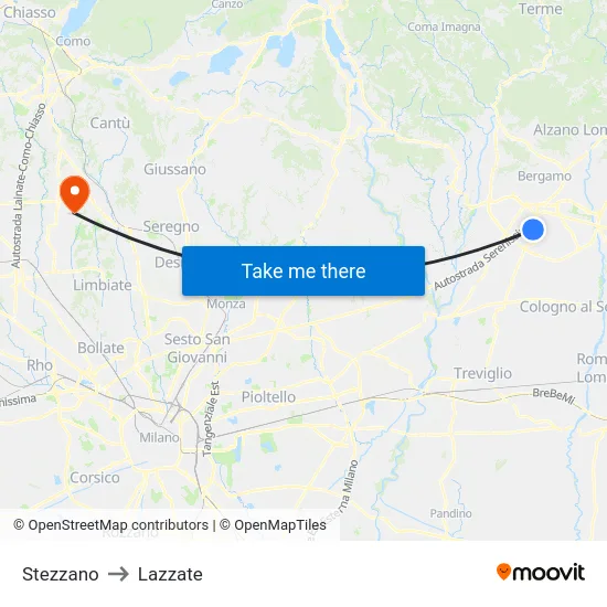 Stezzano to Lazzate map