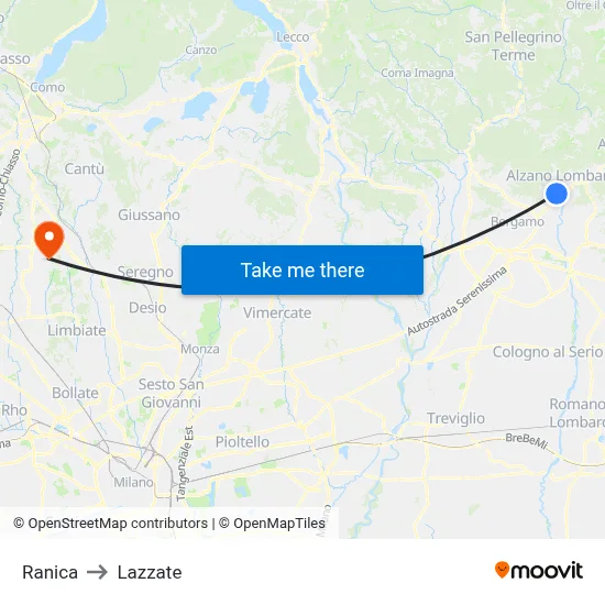 Ranica to Lazzate map