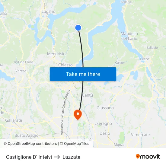 Castiglione D' Intelvi to Lazzate map