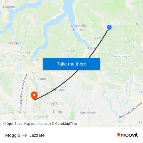 Moggio to Lazzate map