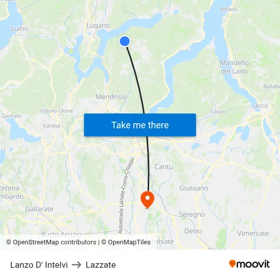 Lanzo d'Intelvi to Lazzate map