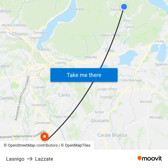 Lasnigo to Lazzate map