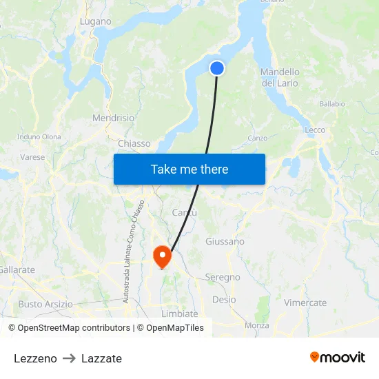 Lezzeno to Lazzate map