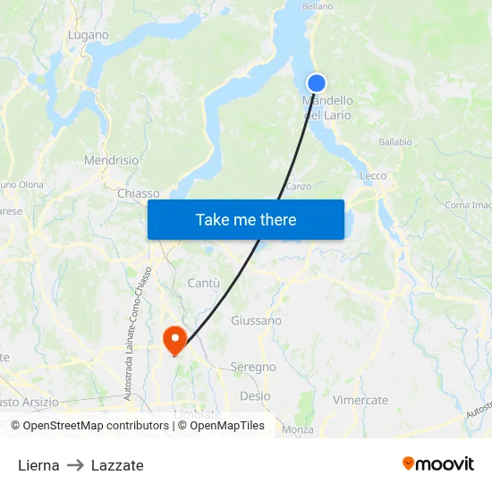 Lierna to Lazzate map