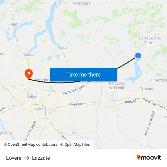 Lovere to Lazzate map