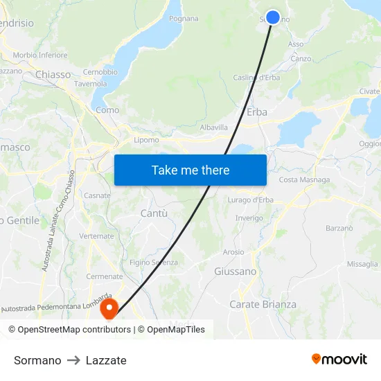 Sormano to Lazzate map