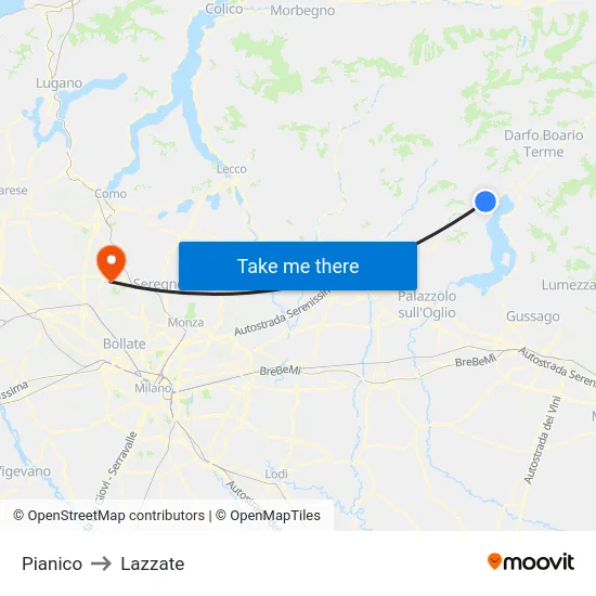Pianico to Lazzate map