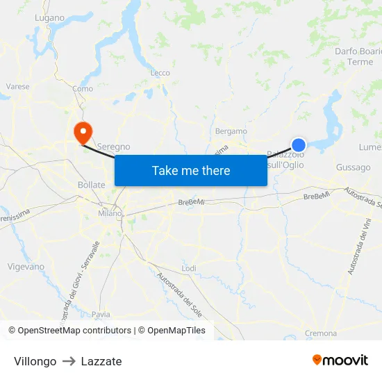 Villongo to Lazzate map