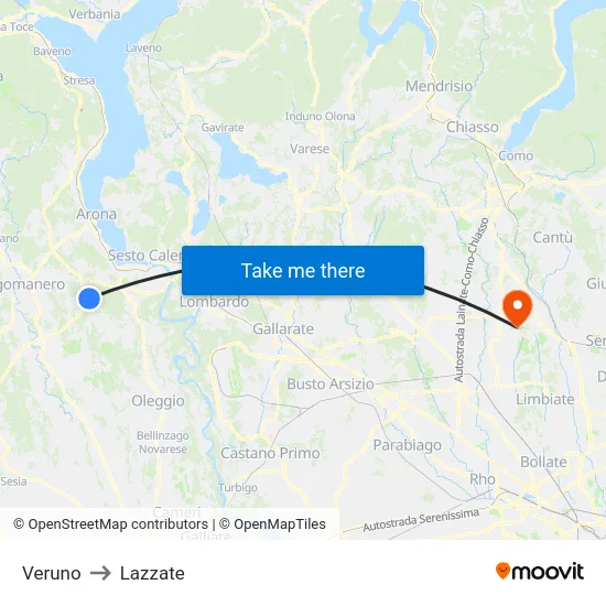 Veruno to Lazzate map