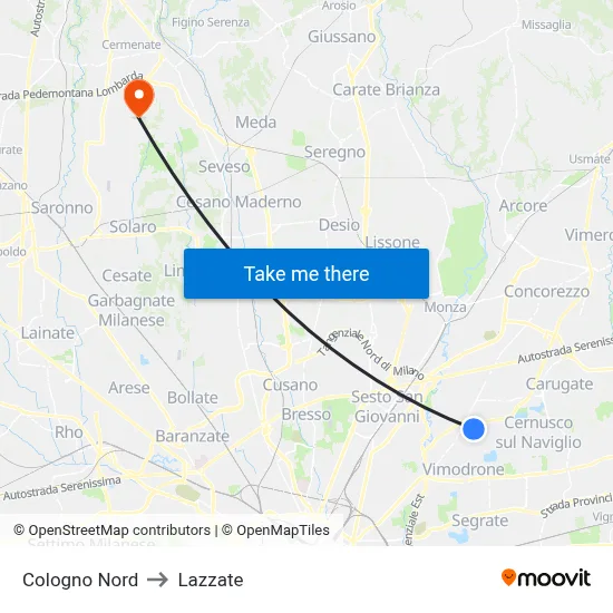 Cologno Nord to Lazzate map