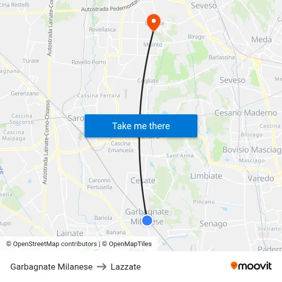 Garbagnate Milanese to Lazzate map