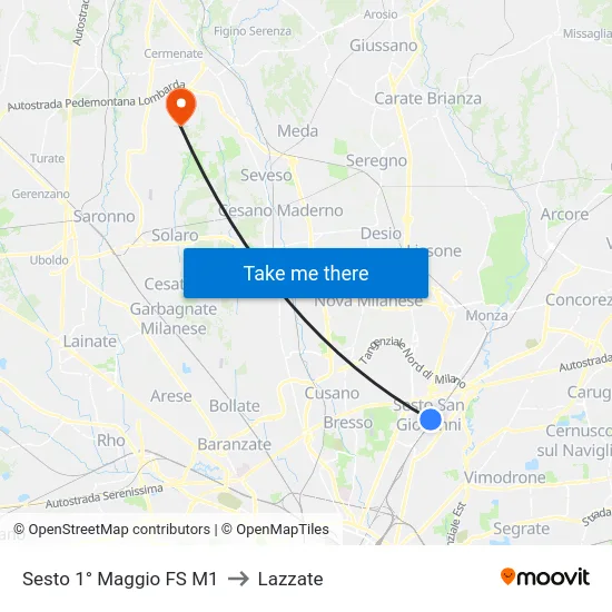 Sesto 1st May FS M1 to Lazzate map