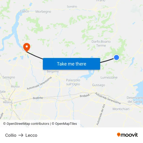 Collio to Lecco map