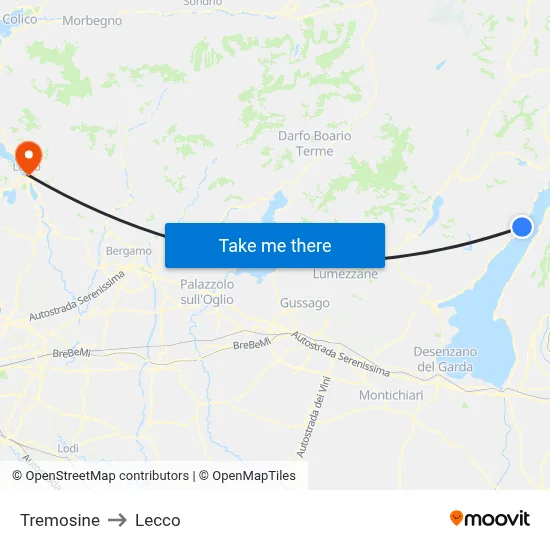 Tremosine to Lecco map