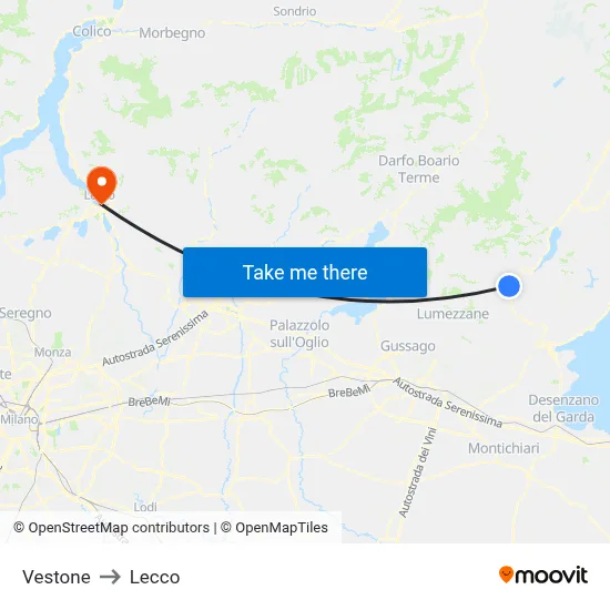 Vestone to Lecco map