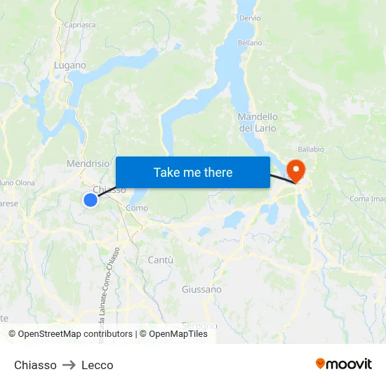 Chiasso to Lecco map