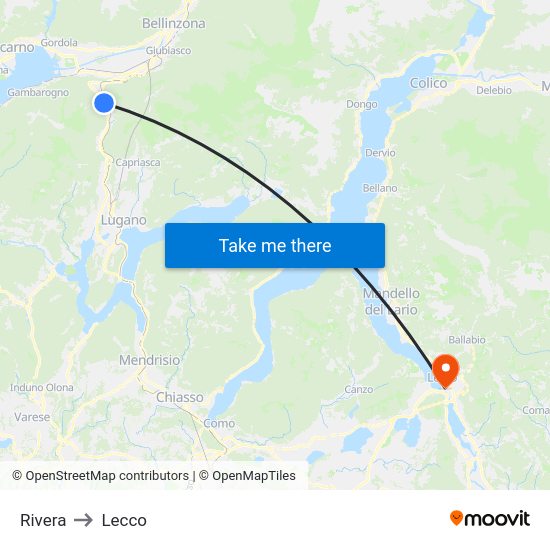 Rivera to Lecco map