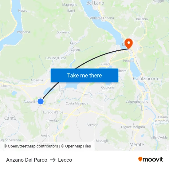 Anzano Del Parco to Lecco map
