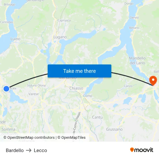 Bardello to Lecco map