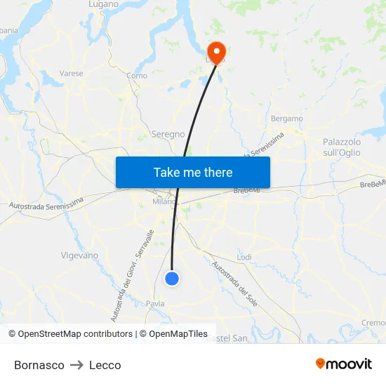 Bornasco to Lecco map