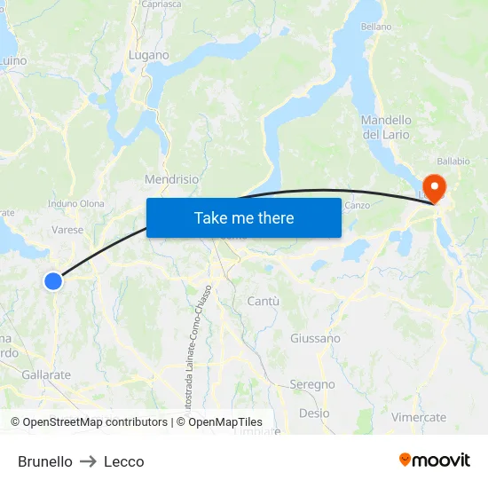 Brunello to Lecco map
