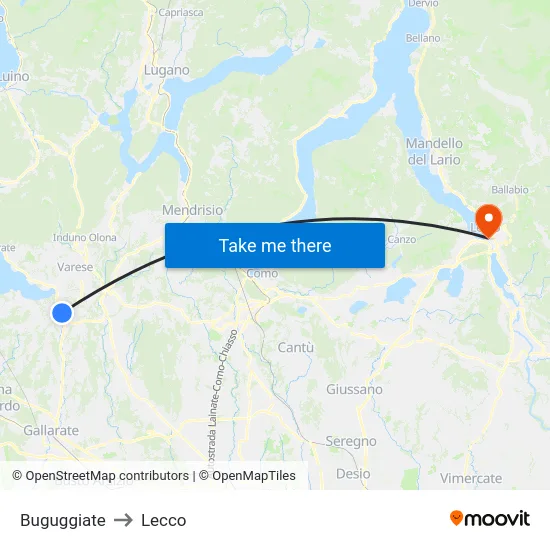 Buguggiate to Lecco map
