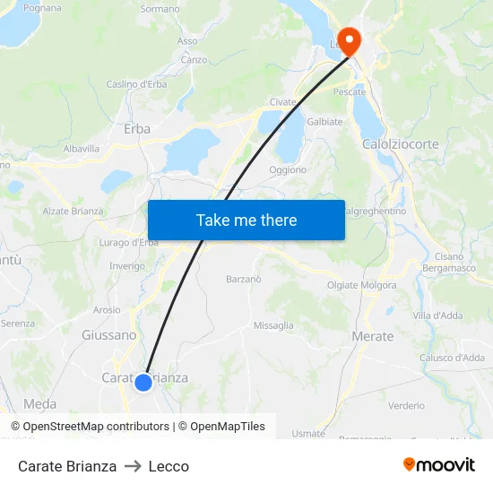 Carate Brianza to Lecco map